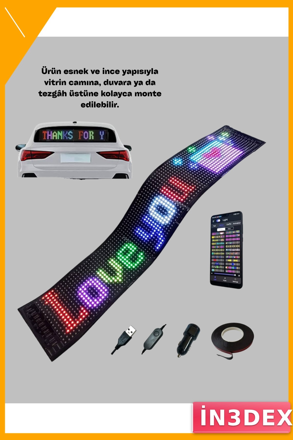 RGB Kayan Yazılı LED Mağaza Tabelası USB Destekli