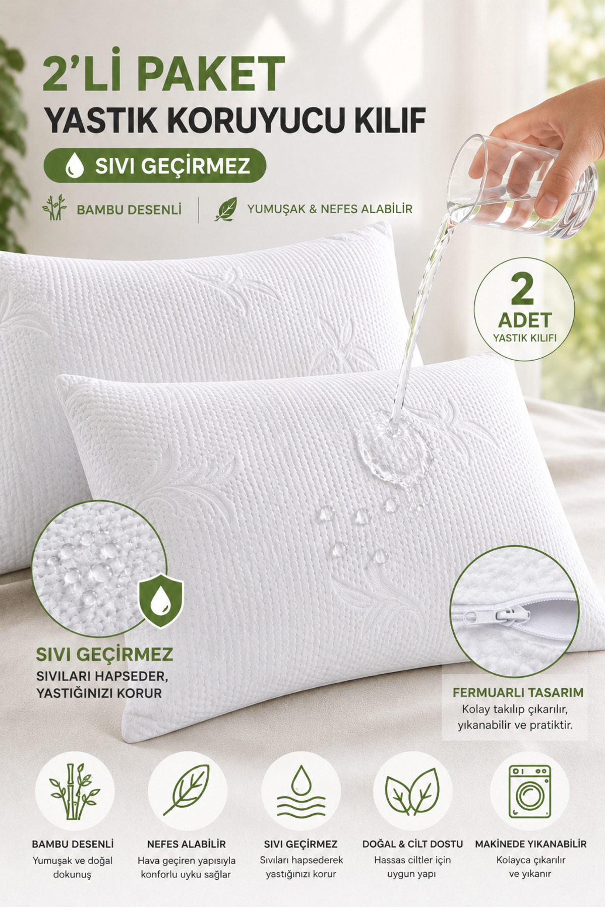 Formeya 2 komada jastuka od bambusa sa luksuznim uzorkom, otporni na tečnosti...