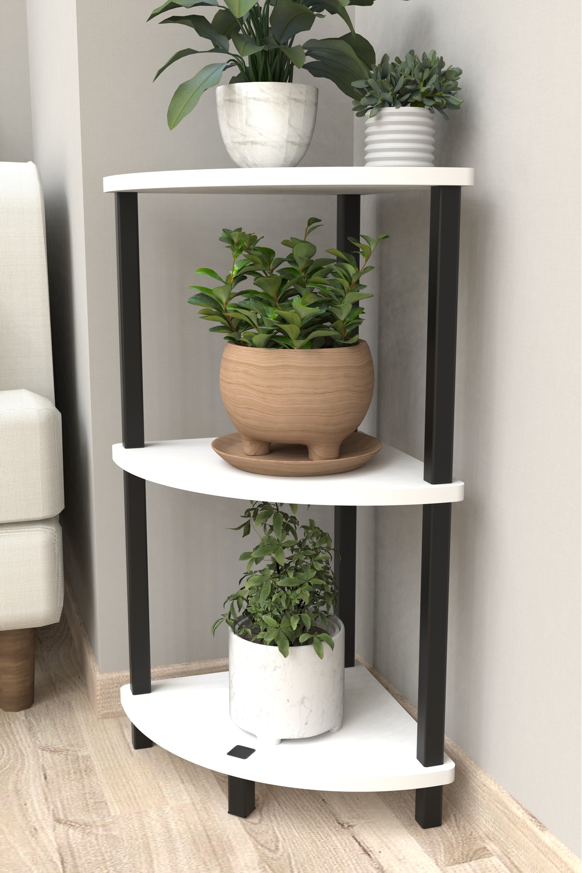 FLORA 3 SHELF MOBILE FLOWERBED SAXIL BALCONY GARDEN DECOR SHELF STAND-WHITE
