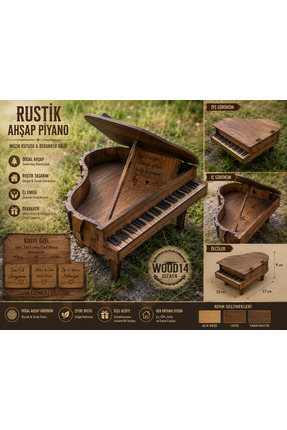 wood 14 dizayn Wood14 Dizayn Rustik Ahşap Mini Grand Piyano Müzik Kutusu – Ak...