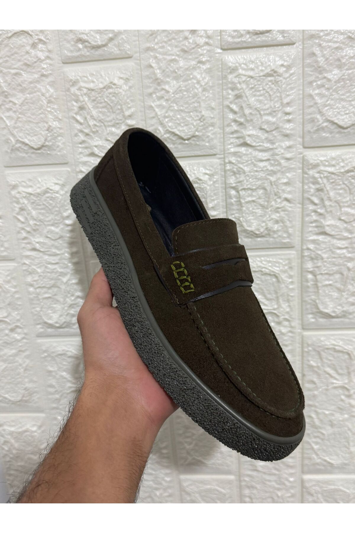 Greyybull Shoes haki süet deri erkek loafer ayakkabı - rahat esnek şık yazlık ayakkabı görsel 7