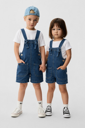 Overdo Unısex Basic Denim Şortlu Çocuk Salopet