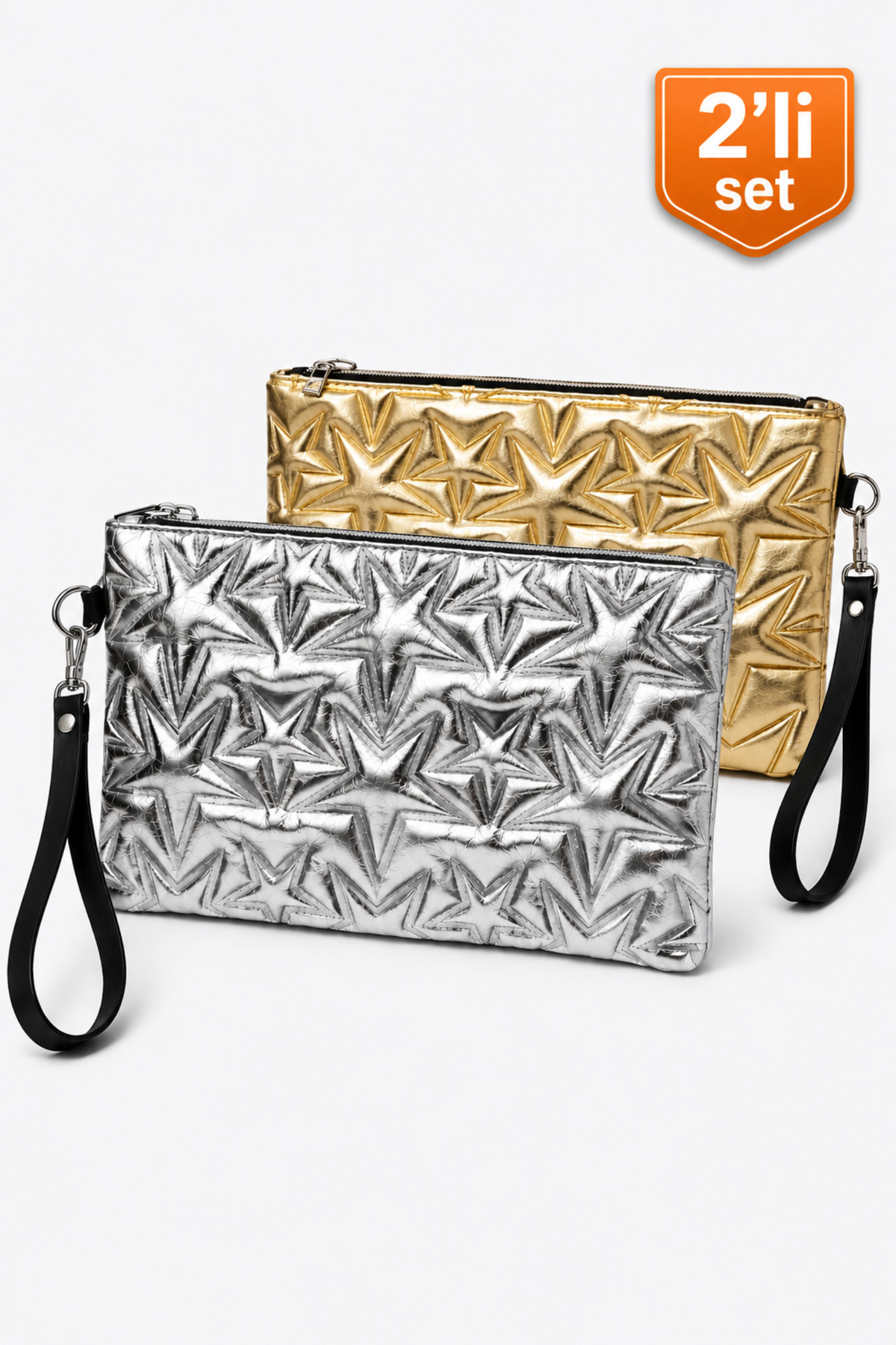 2-Pack Bags Star Patterned Portfolio Handbag Clutch Bag with Wrist Strap