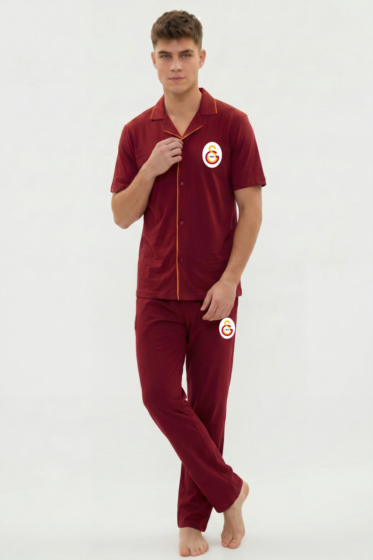 Galatasaray Orijinal Lisanslı Erkek Düğmeli Kare Yaka Pijama Takım görsel 2