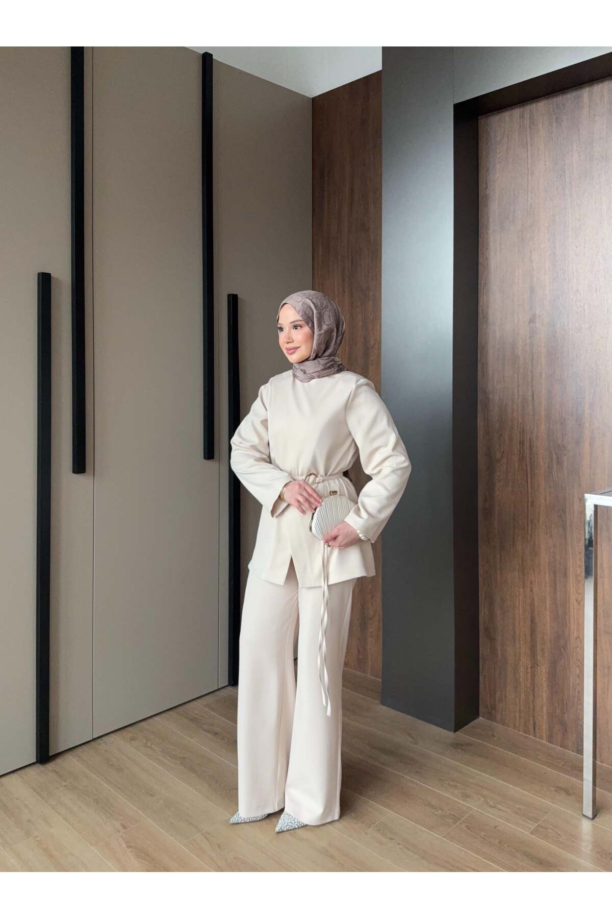 YUNAKI Çapraz Kadın İkili Tesettür Takım/ Alt Üst Pantolon İkili Takım görsel 3