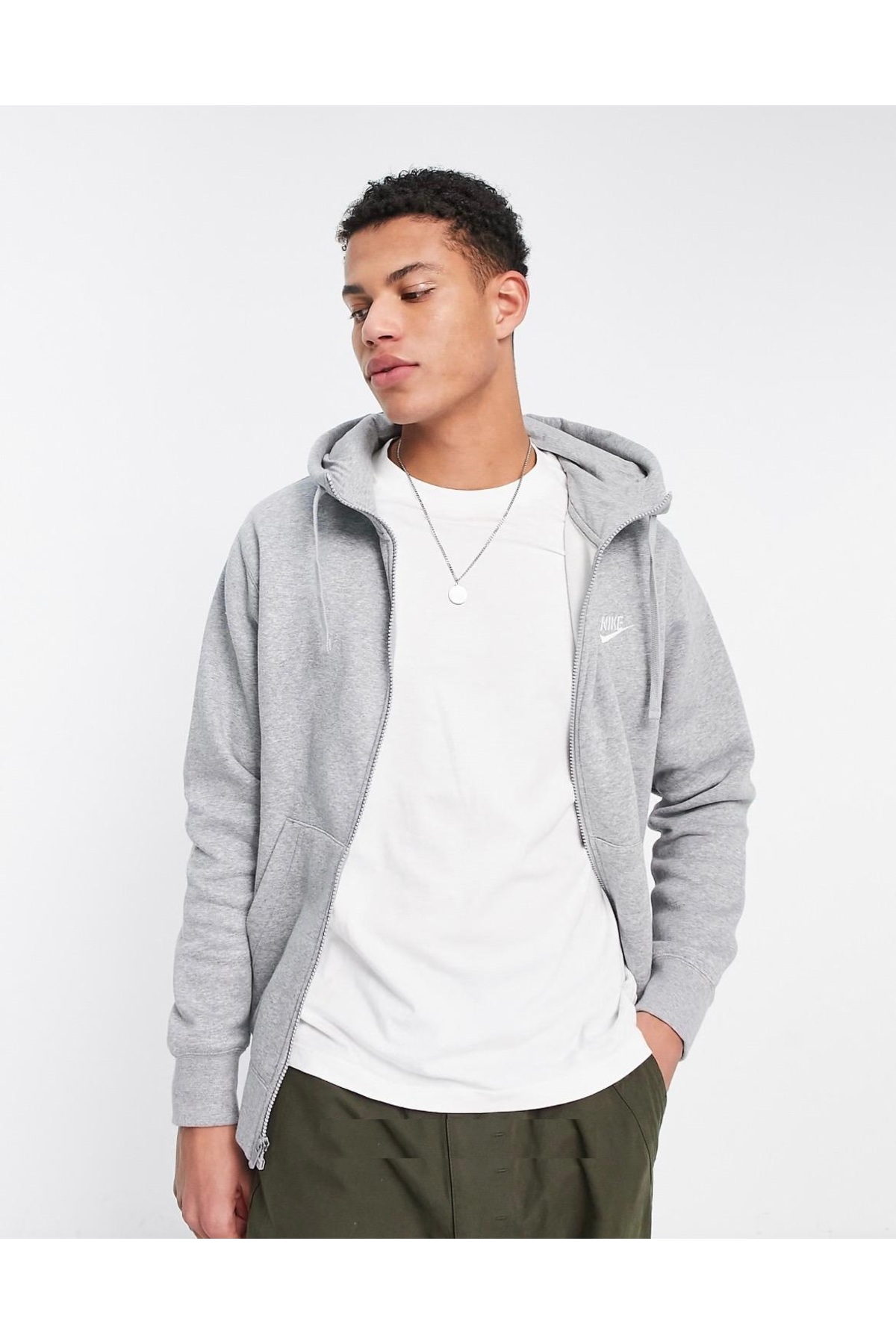 Nike Sportswear Club Full Zip Hoodie Şardonlu Kapüşonlu Gri Fermuarlı Sweatshirt