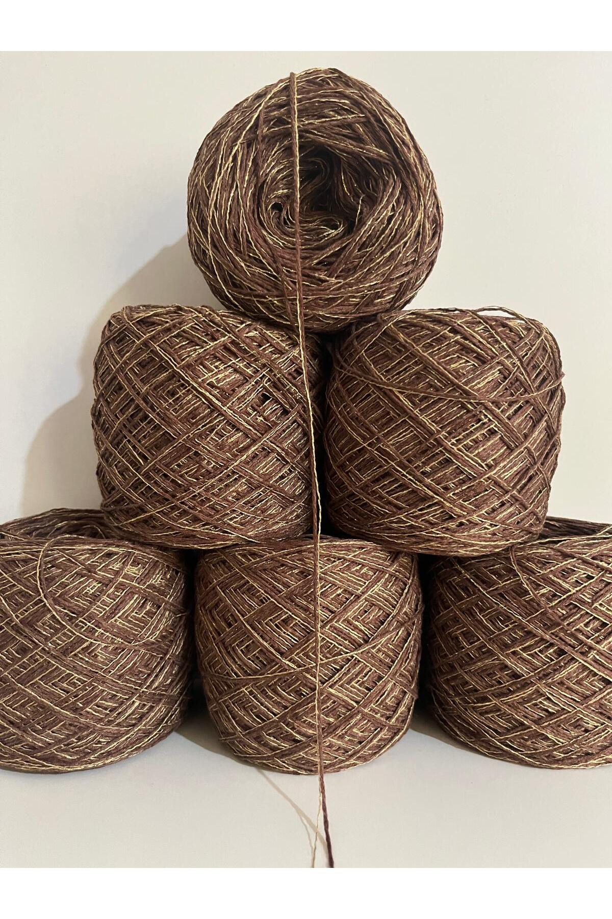 Cotton Cotton Fine Crochet Knitting Yarn (Brown,Gold Glitter) 100gr