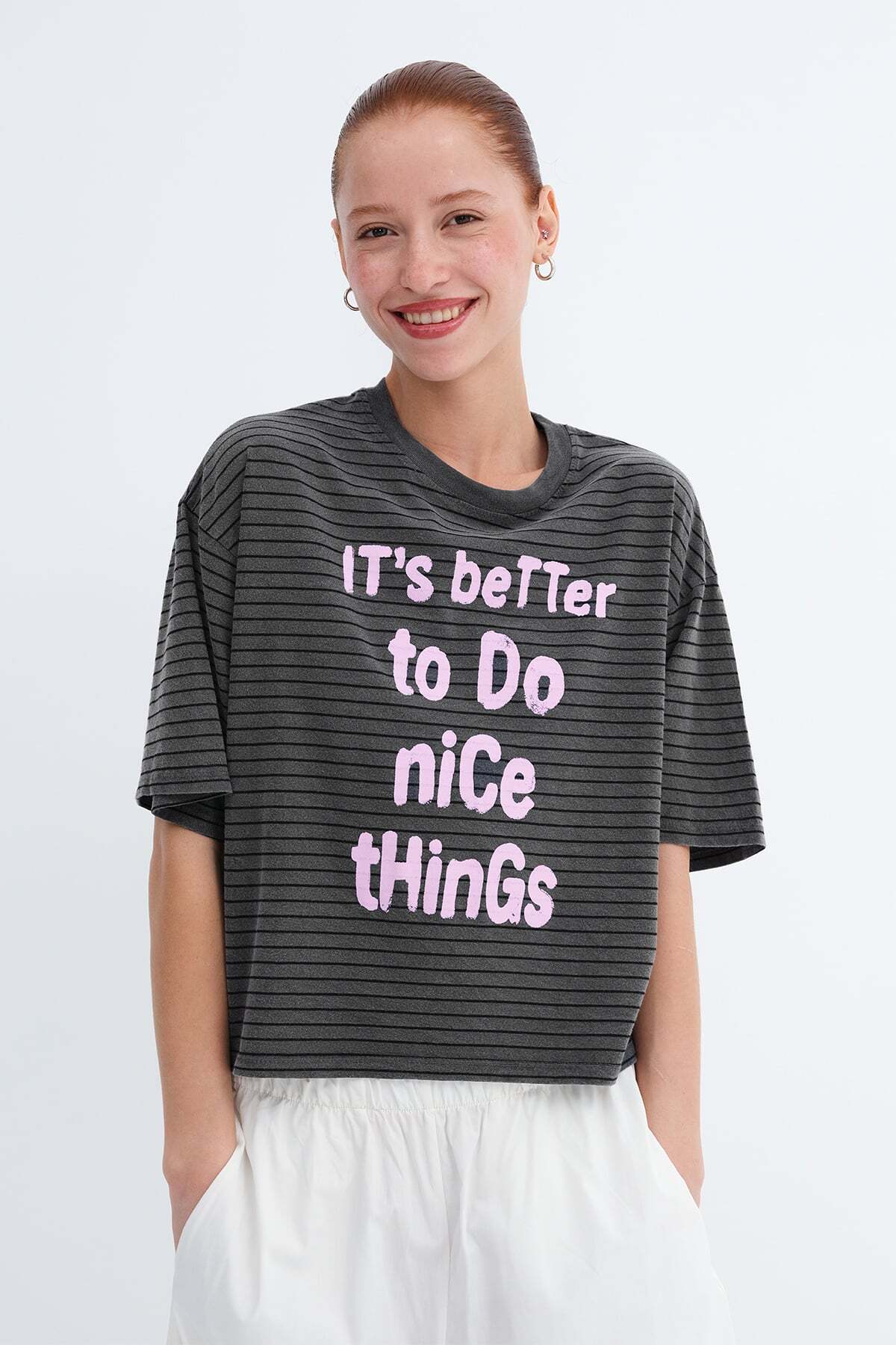 Addax Striped Printed T-Shirt P10715