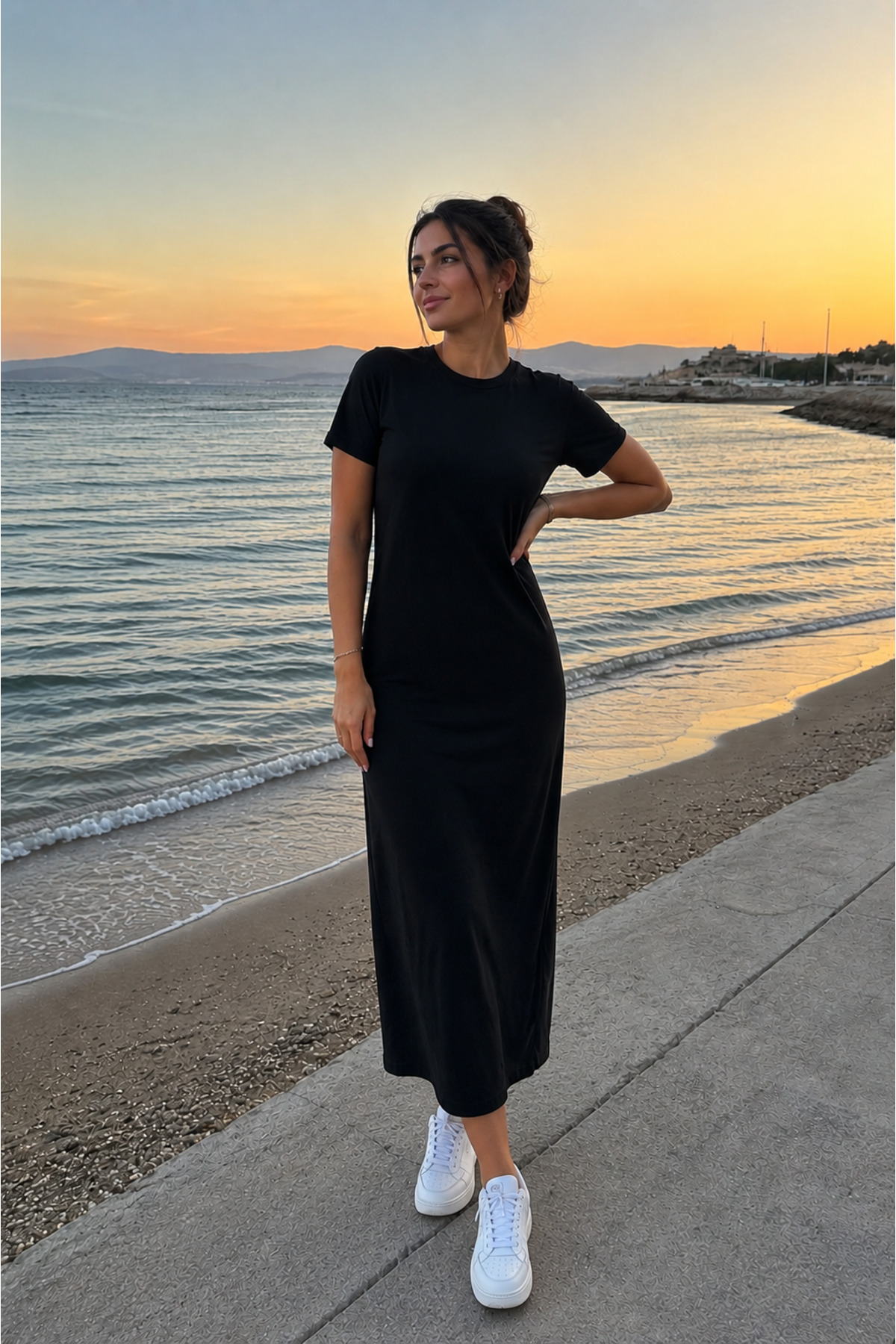 WOMEN'S SHORT SLEEVE CASUAL MİDİ CASUAL STRETCH DRESS