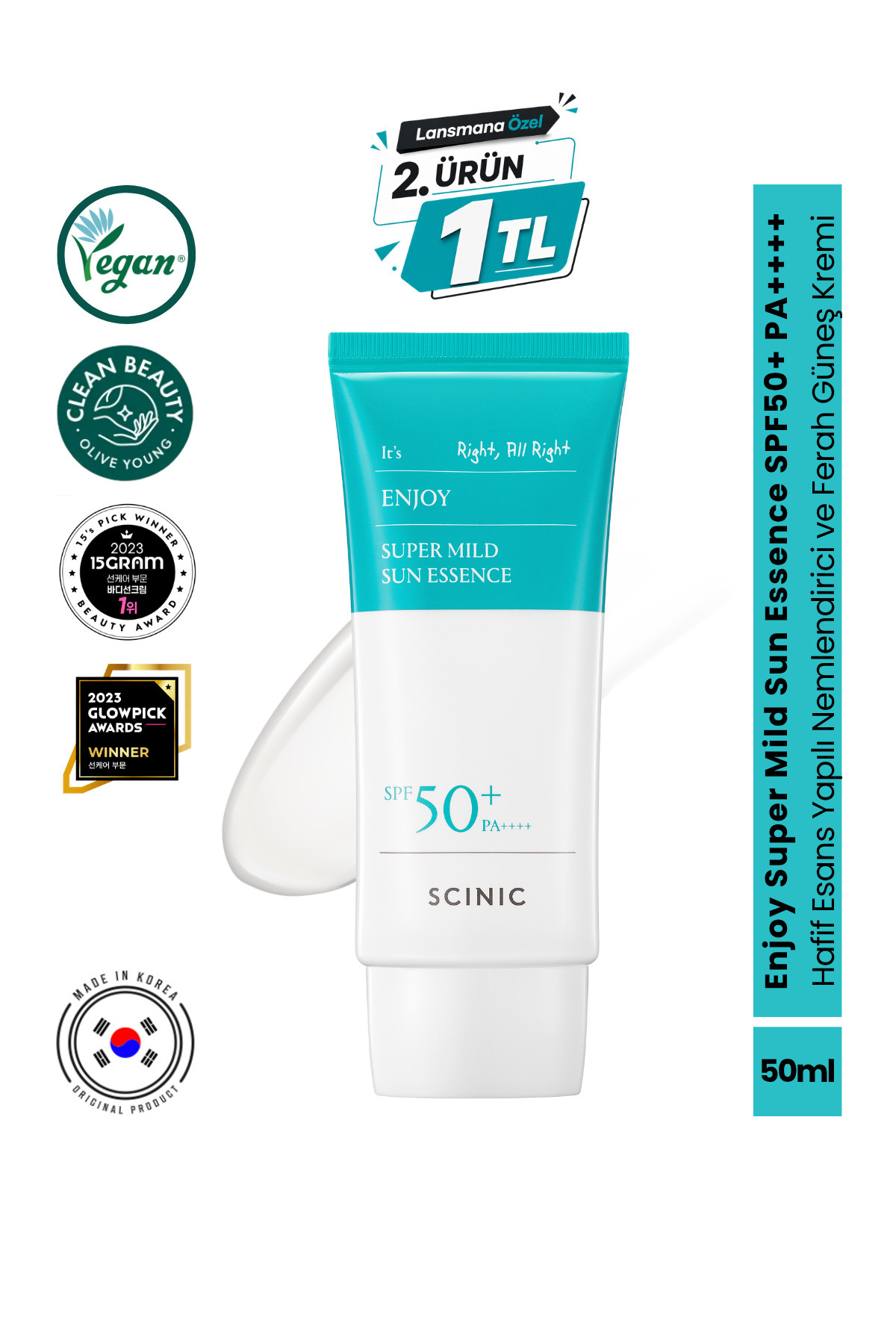 Scinic Enjoy Super Mild Sun SPF50+ PA++++ Makyaj Altına Uygun Nemlendirici Güneş Kremi 50 ml - Fiyatı, Yorumları