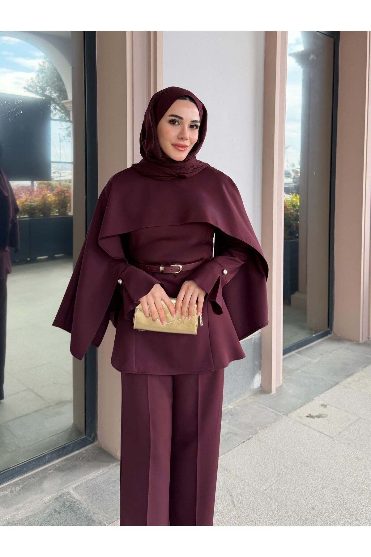 SS Design Eflin Pelerinli Takım Mürdüm görsel 3