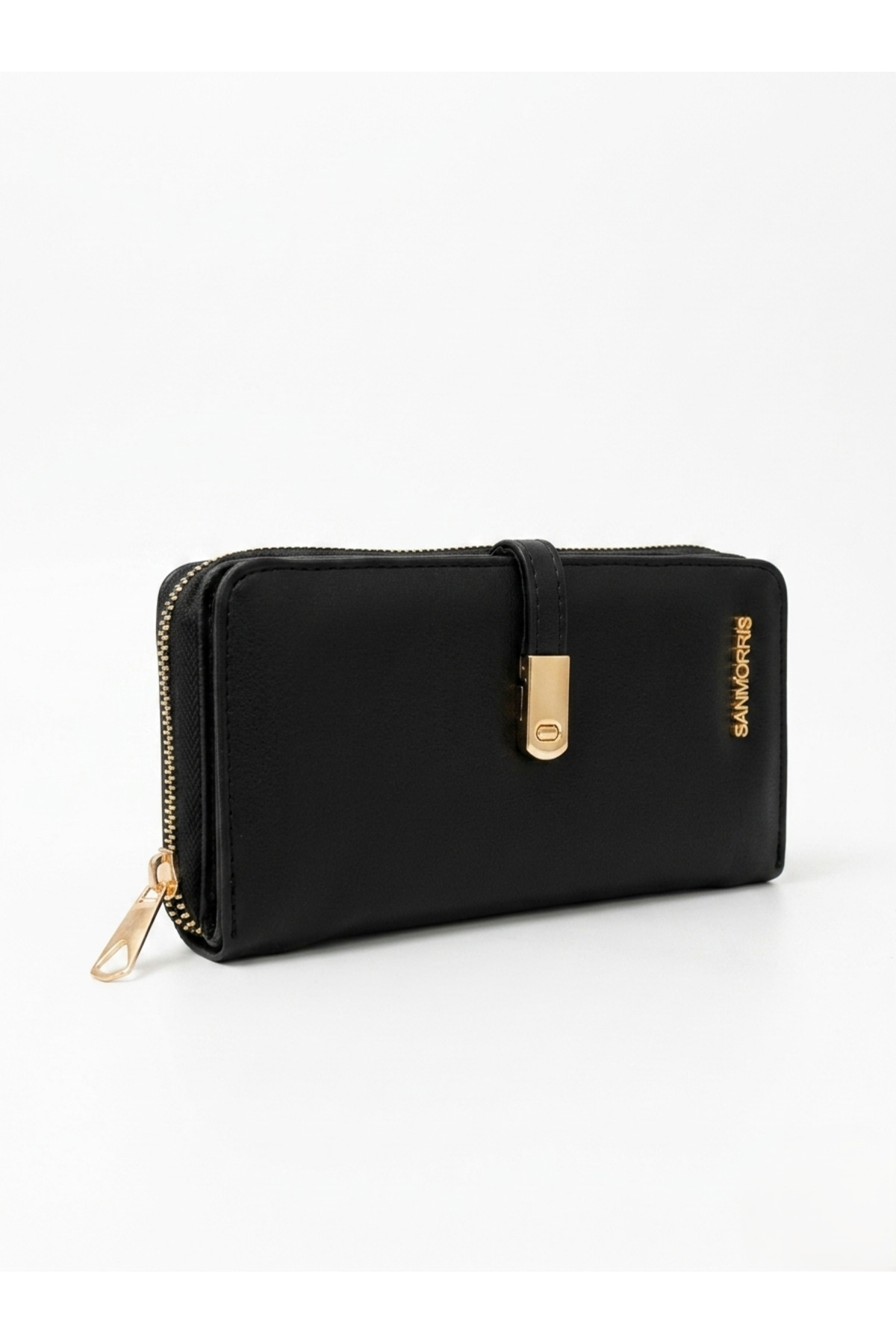 Sanmorris Women's Faux Leather Wallet with Gold Buckle and Phone Compartment