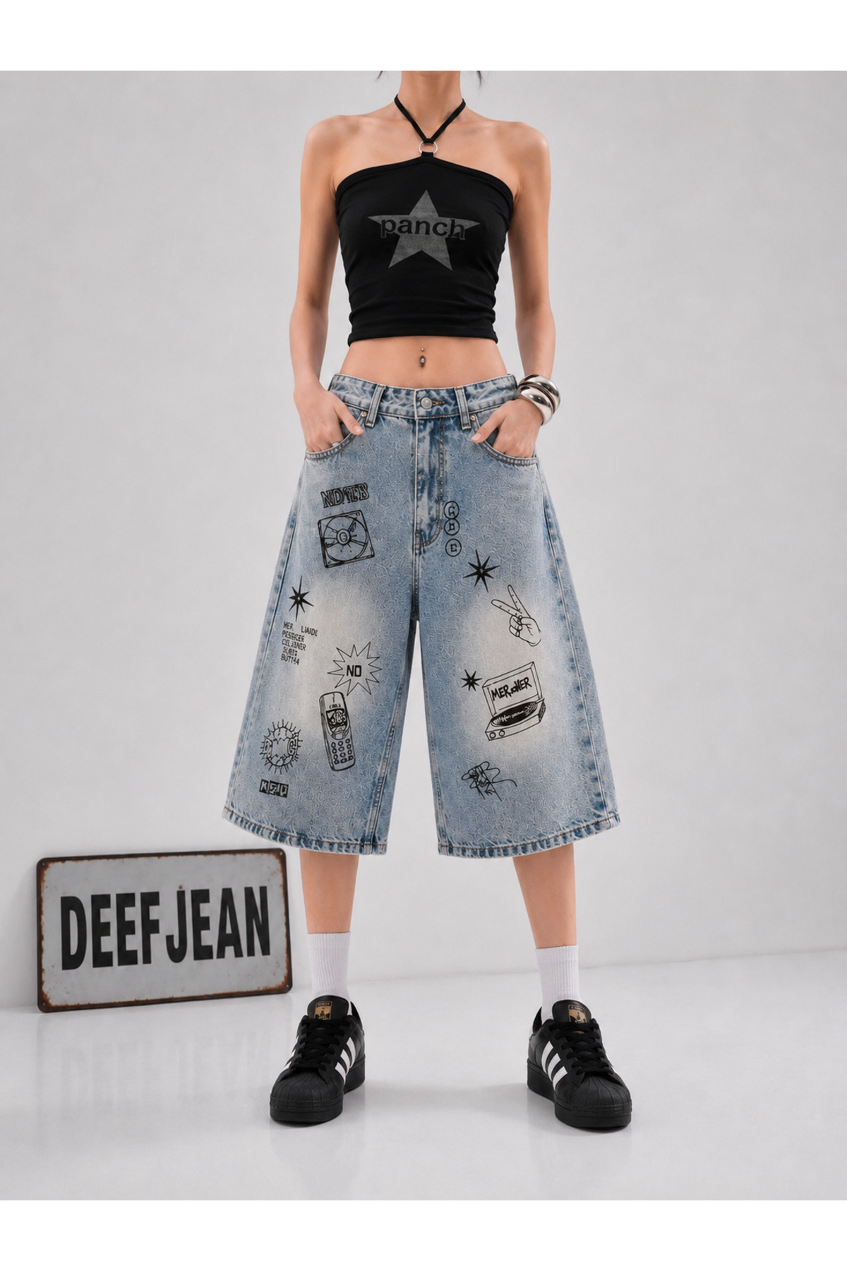 Y2K Printed BAGGY JEAN SHORTS BERMUDA/SHORTALON
