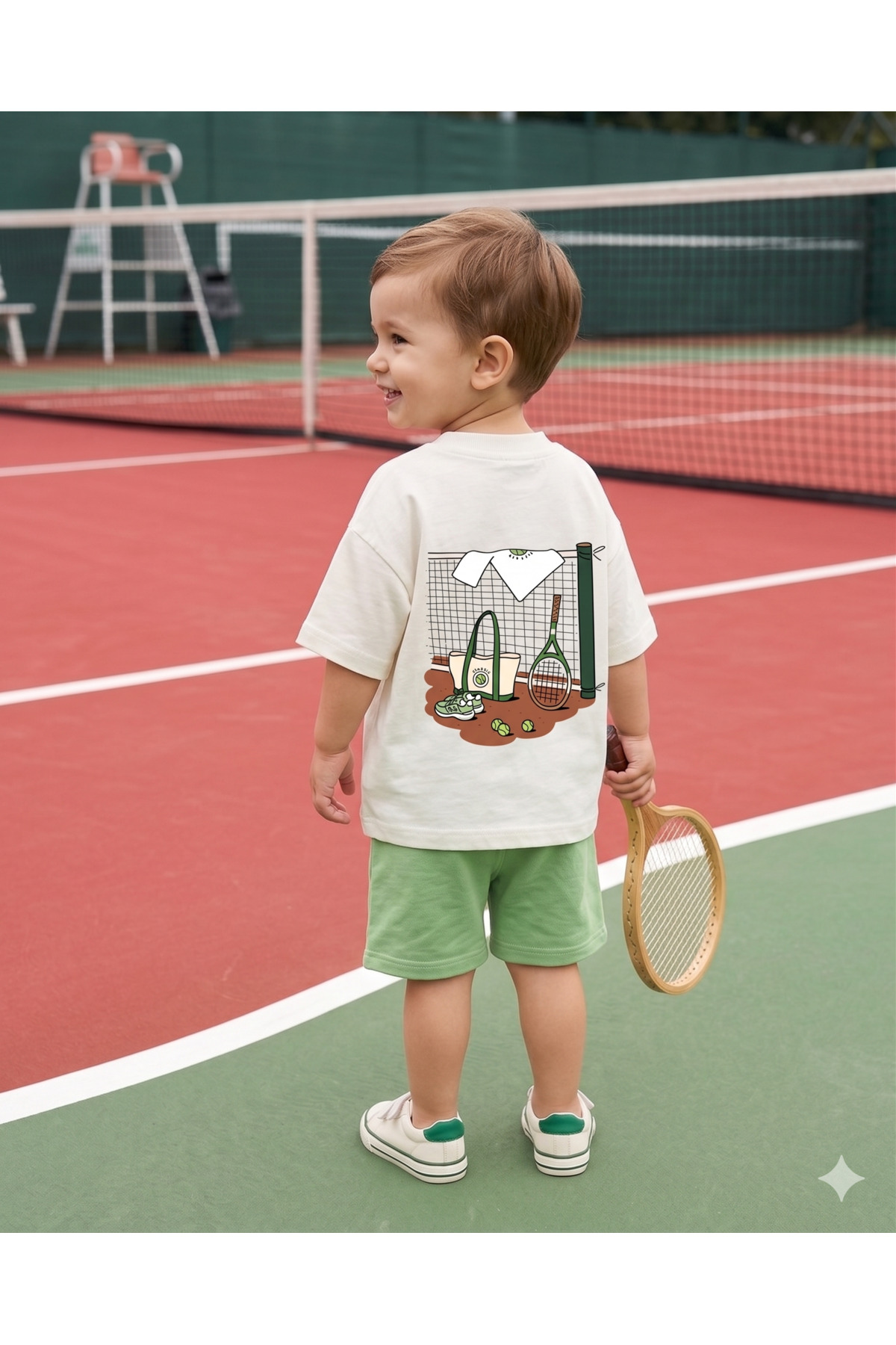 babytex Printed Oversize Kids' T-Shirt Tennis Themed Unisex Cotton T-Shirt