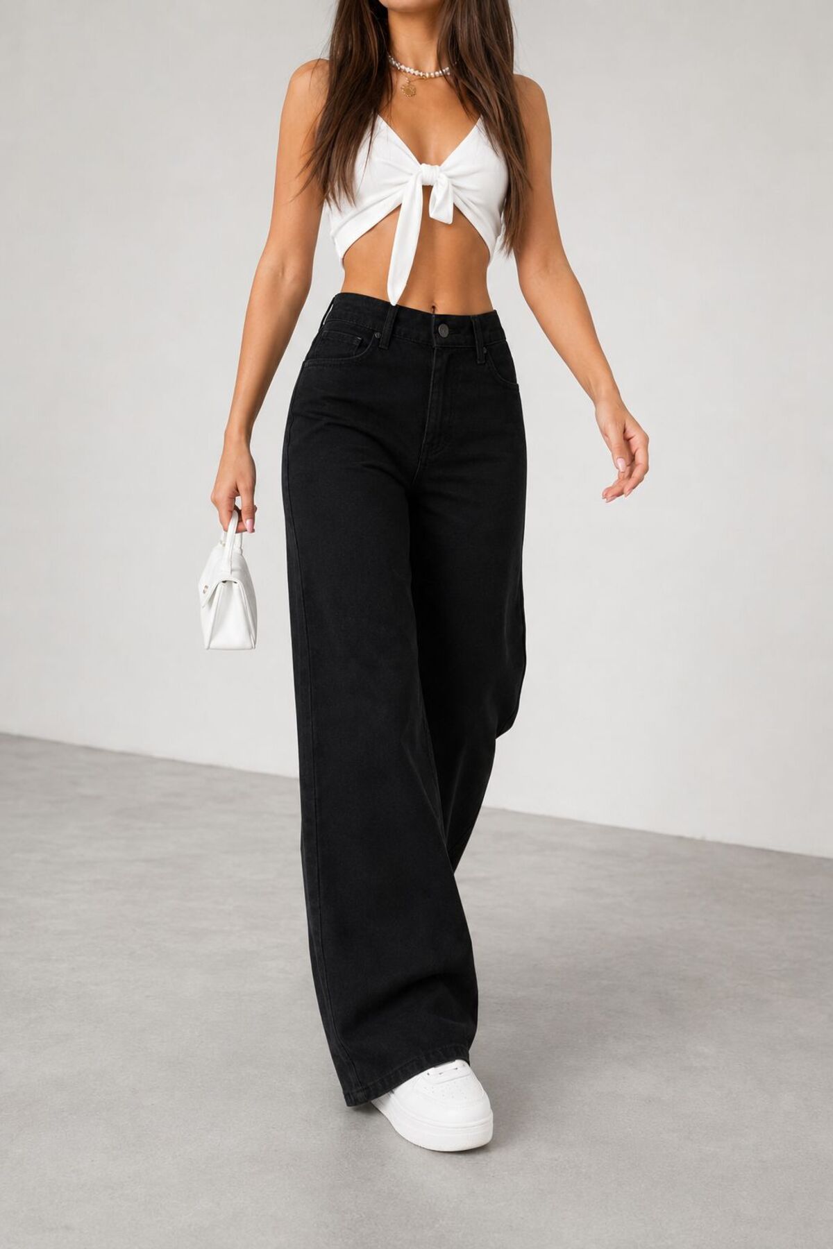 Lighter Jeans Kadın Siyah Esnek Wide Leg Yüksek Bel Jean Bol Paça Rahat Kesim Denim Pantolon görsel 4
