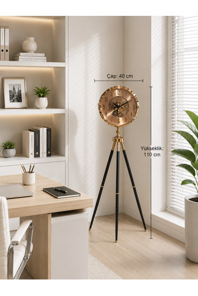 GATO SHOP Gold Metal Ayaklı Dekoratif Salon Saati 110 cm | 40 cm Çaplı Tripod...