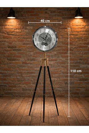 GATO SHOP Krom Metal Ayaklı Dekoratif Salon Saati 110 cm | 40 cm Çaplı Tripod...
