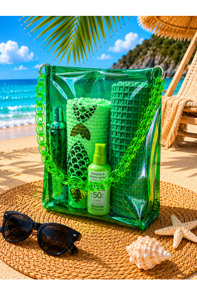 Fulian LIME RUSH - Küçük Boy Transparan Plastik Zincir Askılı Plaj Çantası – ...