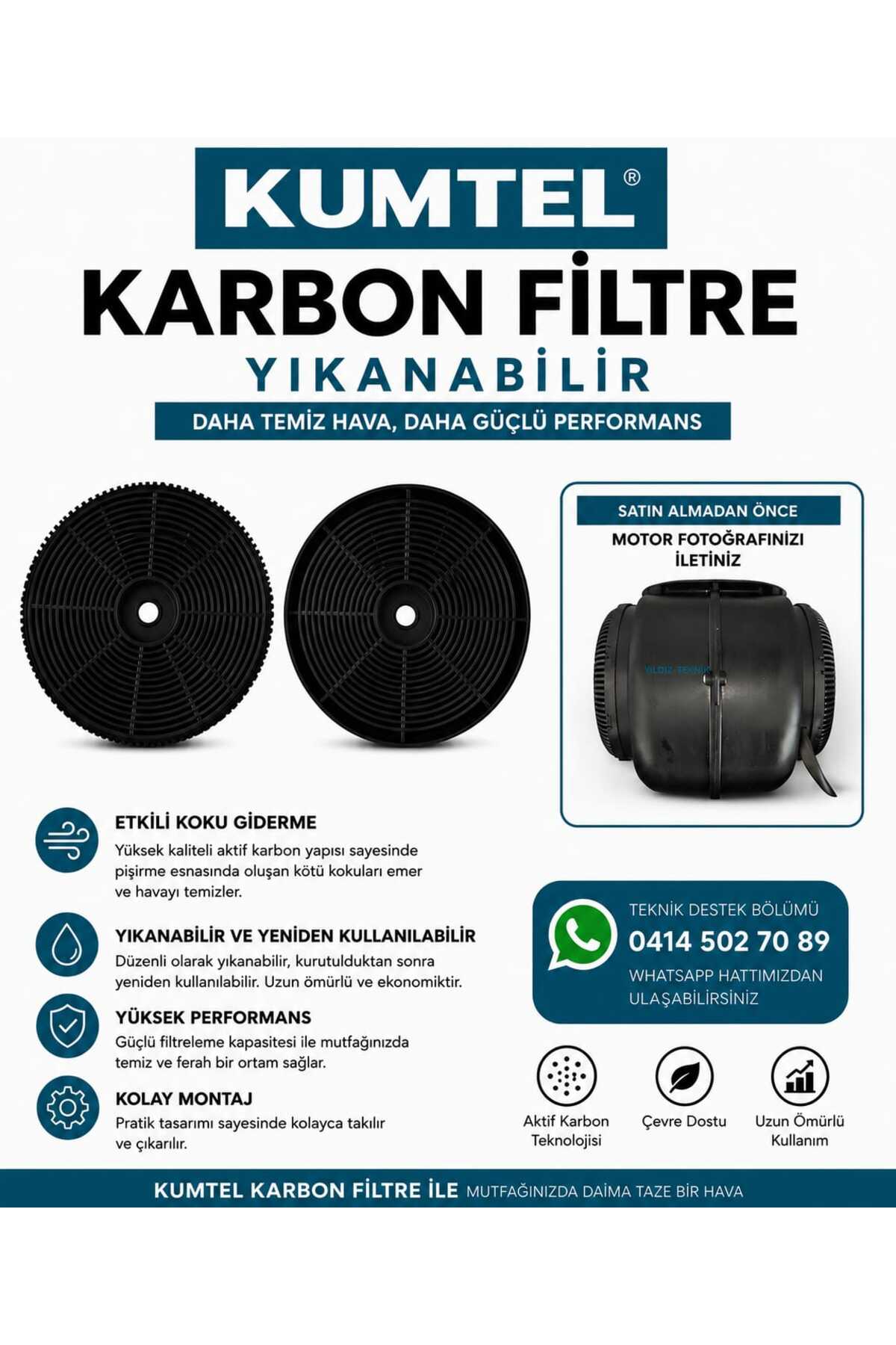 KUMTEL Davlumbaz Lotus Karbon Filitre Yıkanabilir