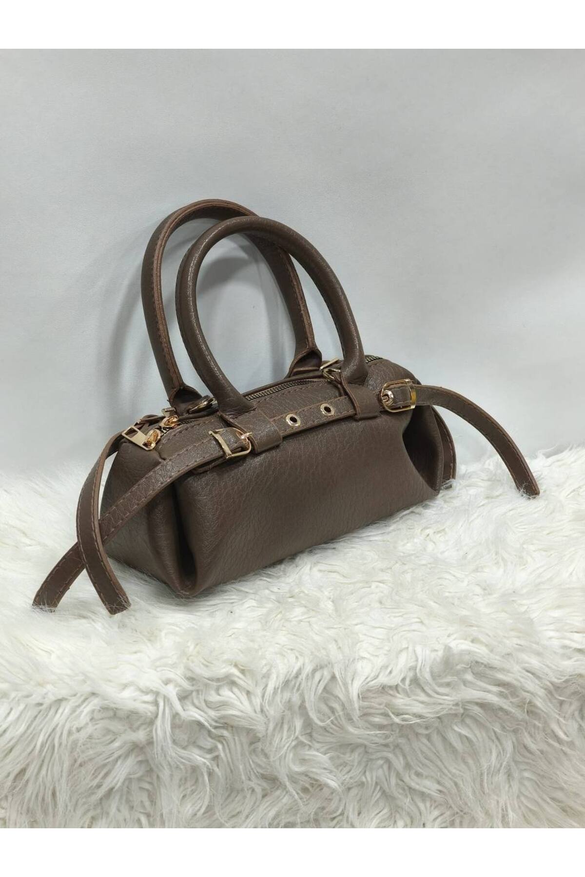 Women's Hand and Shoulder Bag with Long Cross Strap with Small Belt Detail (24cm*10cm)