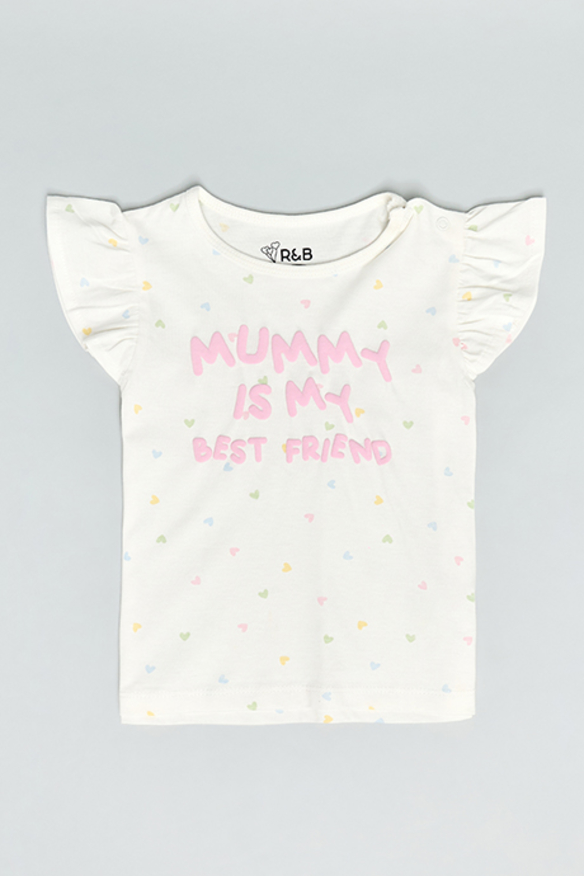 R&B Printed Top with Crew Neck and Flutter Sleeves