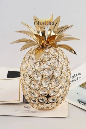 ChaCha Home Kristal Taşlı Ananas Dekoratif Obje Salon ve Konsol Aksesuarı
