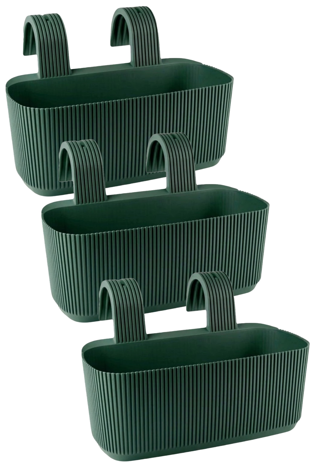 3 Pera Hanging Balconies and Handrail Pots with Plastic Clamps Hanging Pots Dark Green