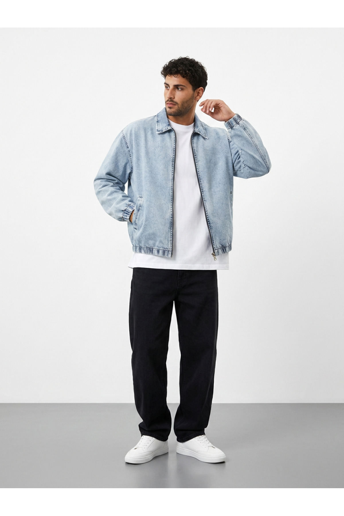 maroni Erkek Oversize Bomber Ceket Fermuarlı Basic Günlük Şık Kot Ceket