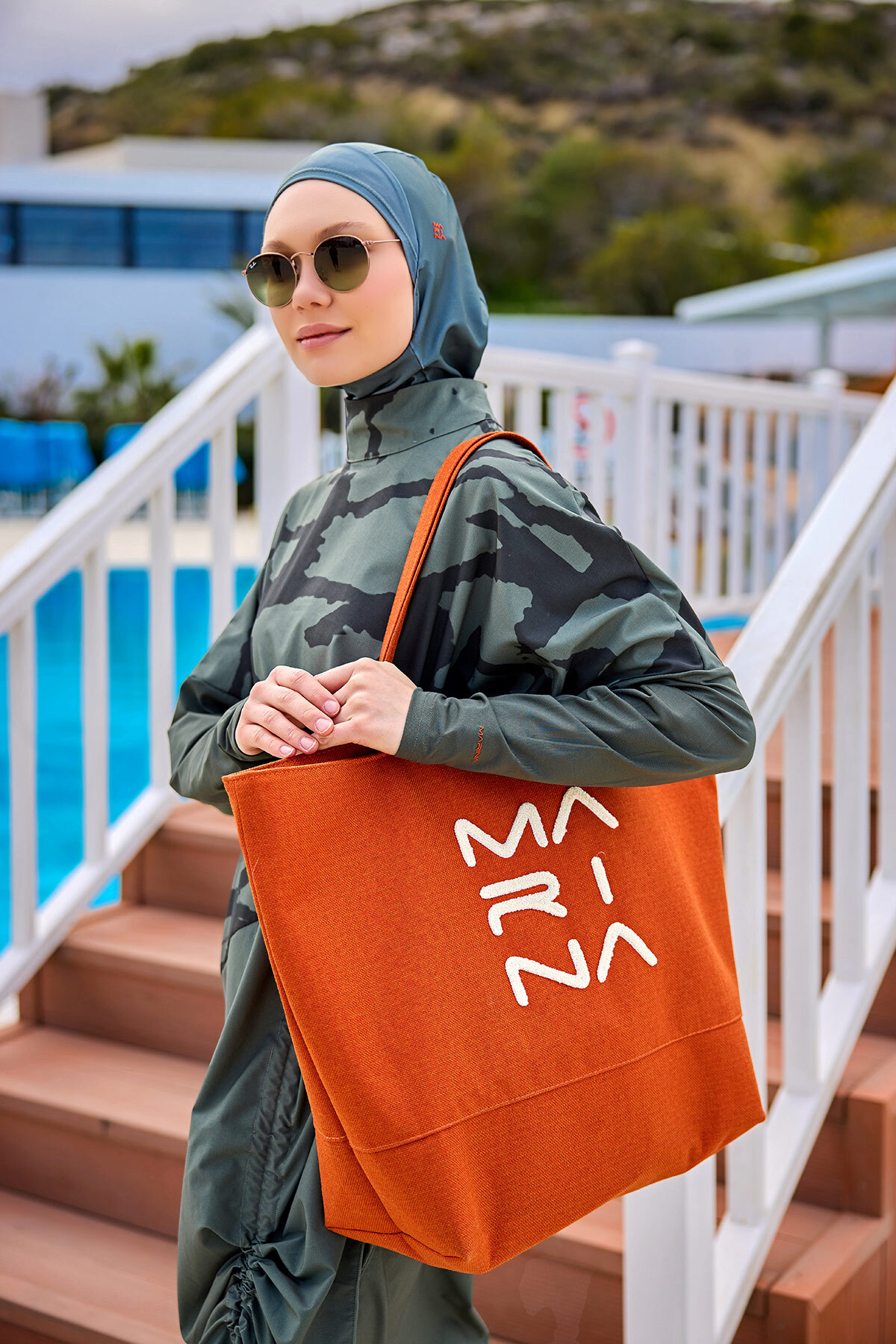Marina Swimwear Turuncu Çanta Nakışlı CA2501-5 görsel 3
