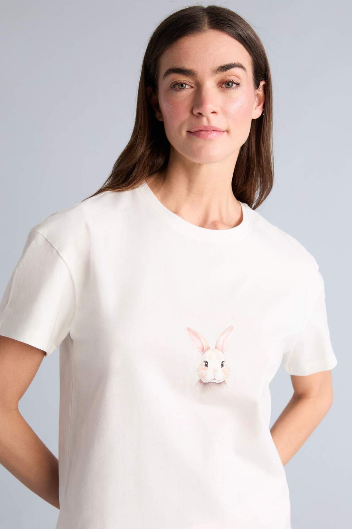 DeFacto %100 Pamuk Boxy Fit Kısa Kollu Bisiklet Yaka Tişört Şort Pijama Takımı G9857AX26SM görsel 3
