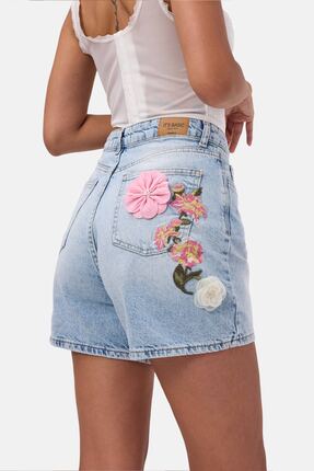it's basic Kadın Mavi 4s6-3 Mom Relax Gül ve Nakış Detaylı Özel Tasarım Denim...