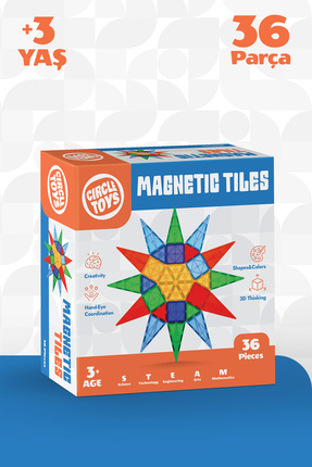 Circle Toys Magnetic Tiles Manyetik Yapı Blokları 36 Parça 3D STEAM Eğitici Ç...