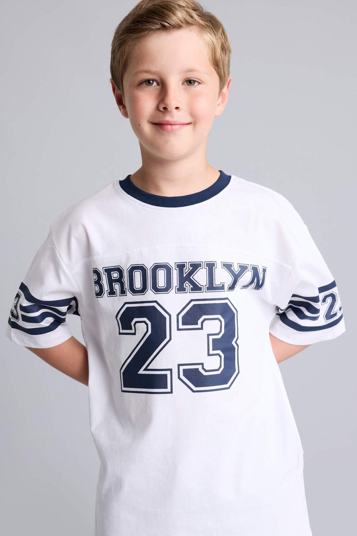 Defacto 100% Cotton New Regular Fit Crew Neck Printed Short Sleeve White T-Shirt for Boys H8069A826Hs