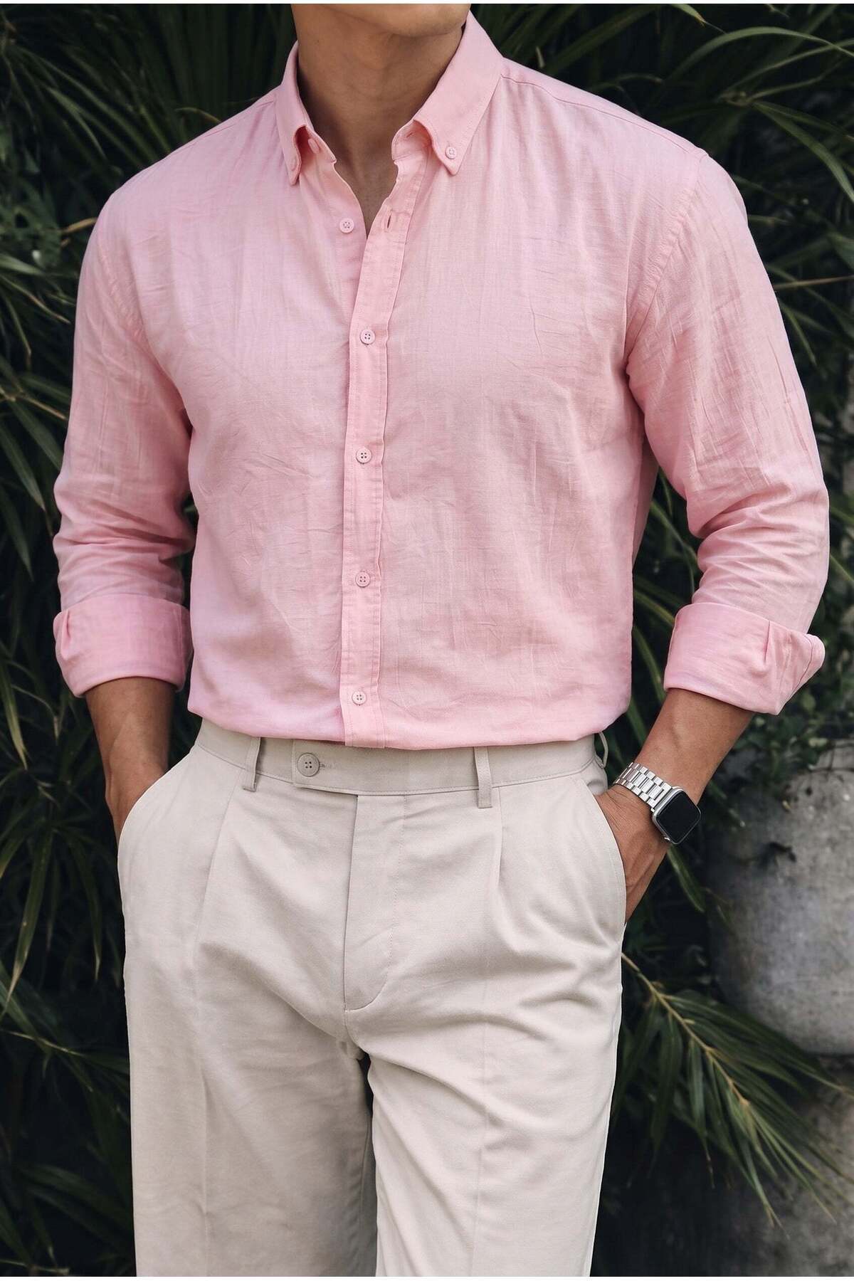 VACHT Rio pink soft linen look half oversize comfortable fit shirt