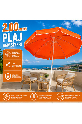 AYDINLAR STORE 2.00 Metre Branda Kumaş Turuncu Renk Plaj Şemsiyesi, Su Geçirm...