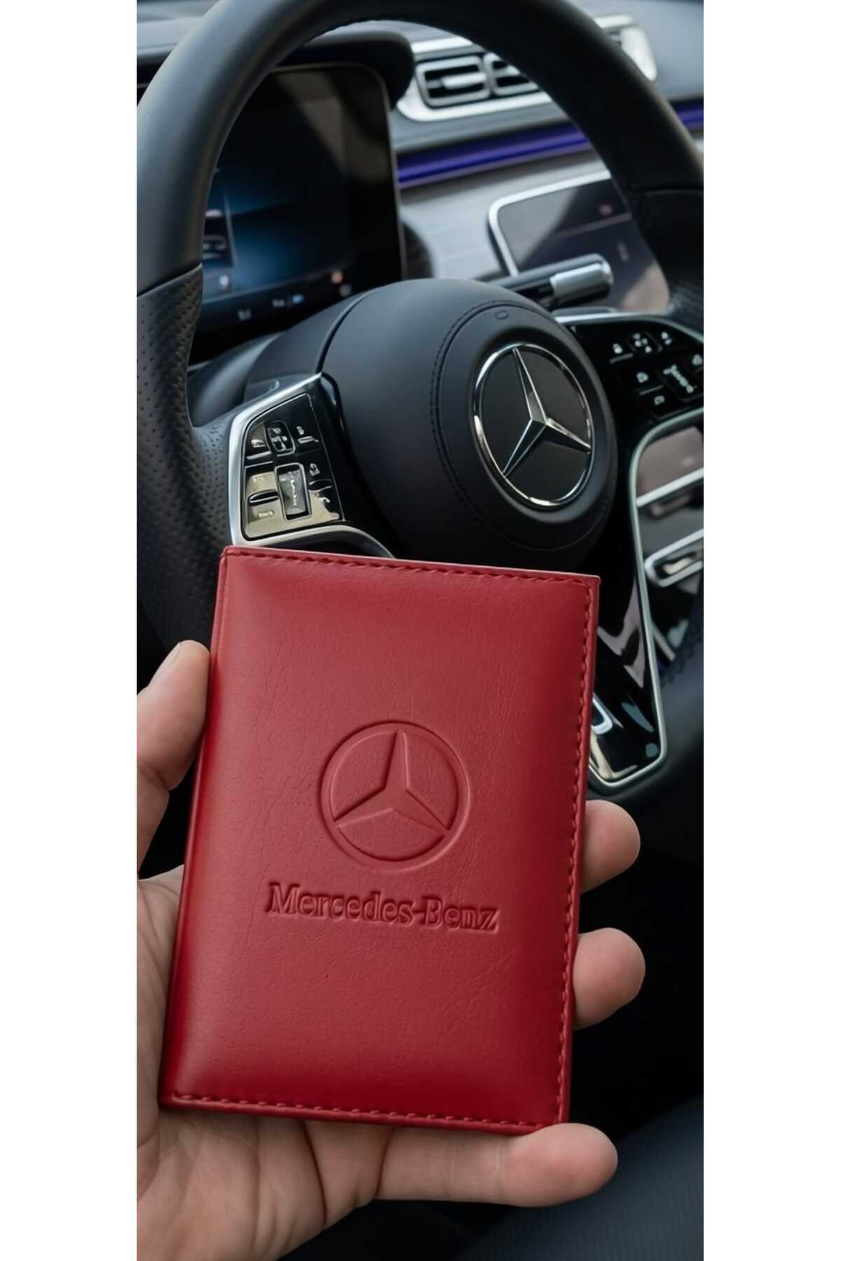 shop Mercedes Logo Baskılı Deri Ruhsat Kılıfı