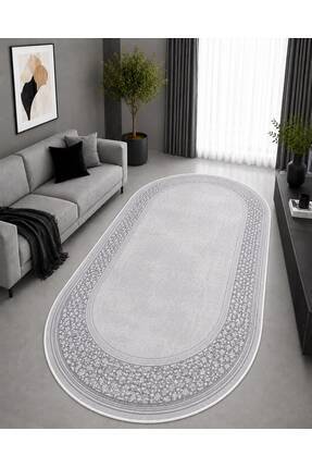GNL HOME Gri zincir Oval Djital Baskı,Kaymaz Taban, Yıkanabilir Salon, Mutfak...