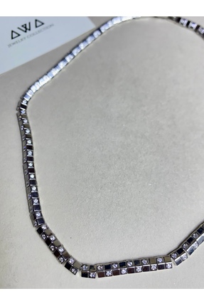 Awa Jewelry Collection AWA Taş Detaylı Çelik Kolye-316L Çelik Kararmaz