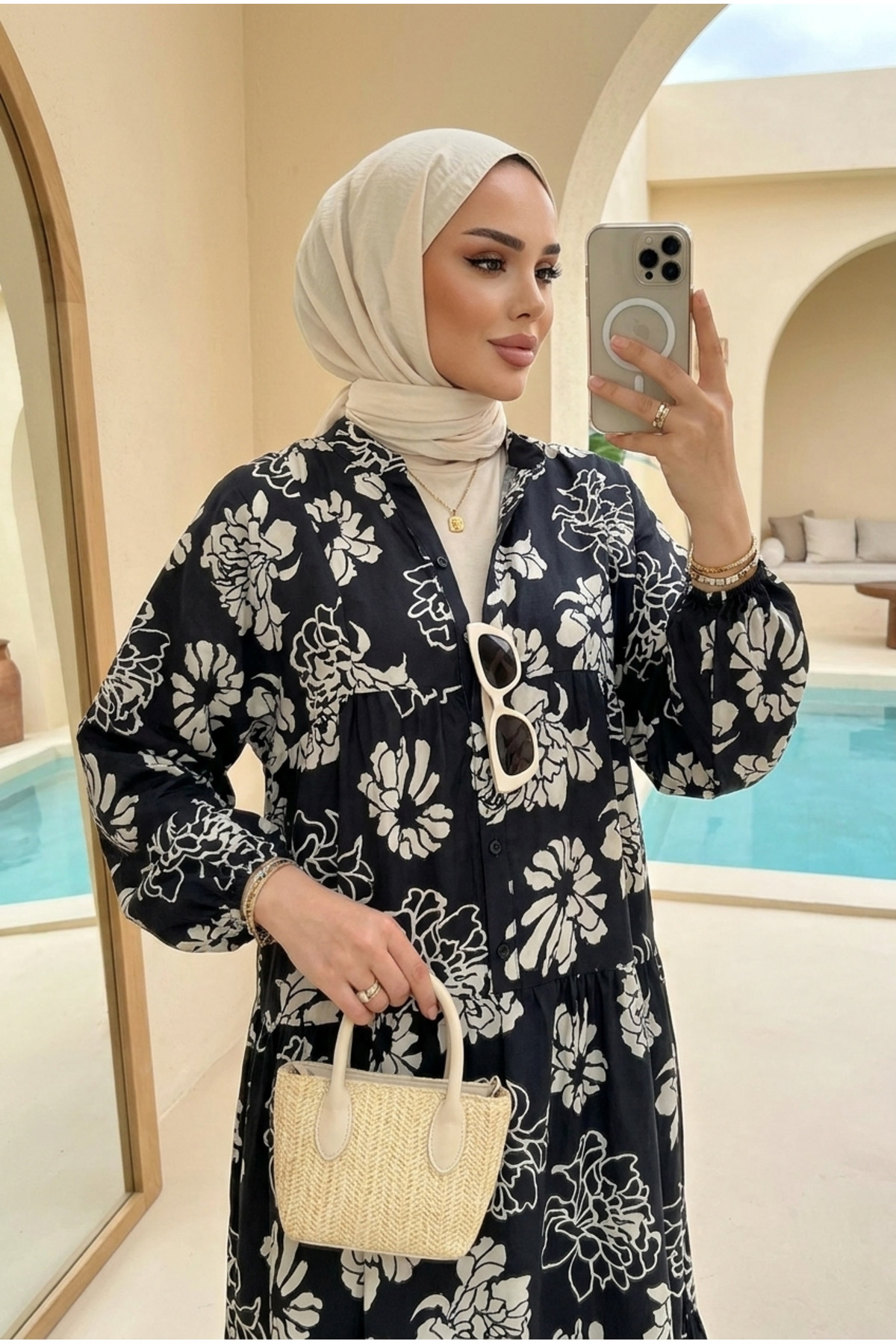 Women's Soft Floral Patterned Maxi Modest Dress – Comfortable Fit