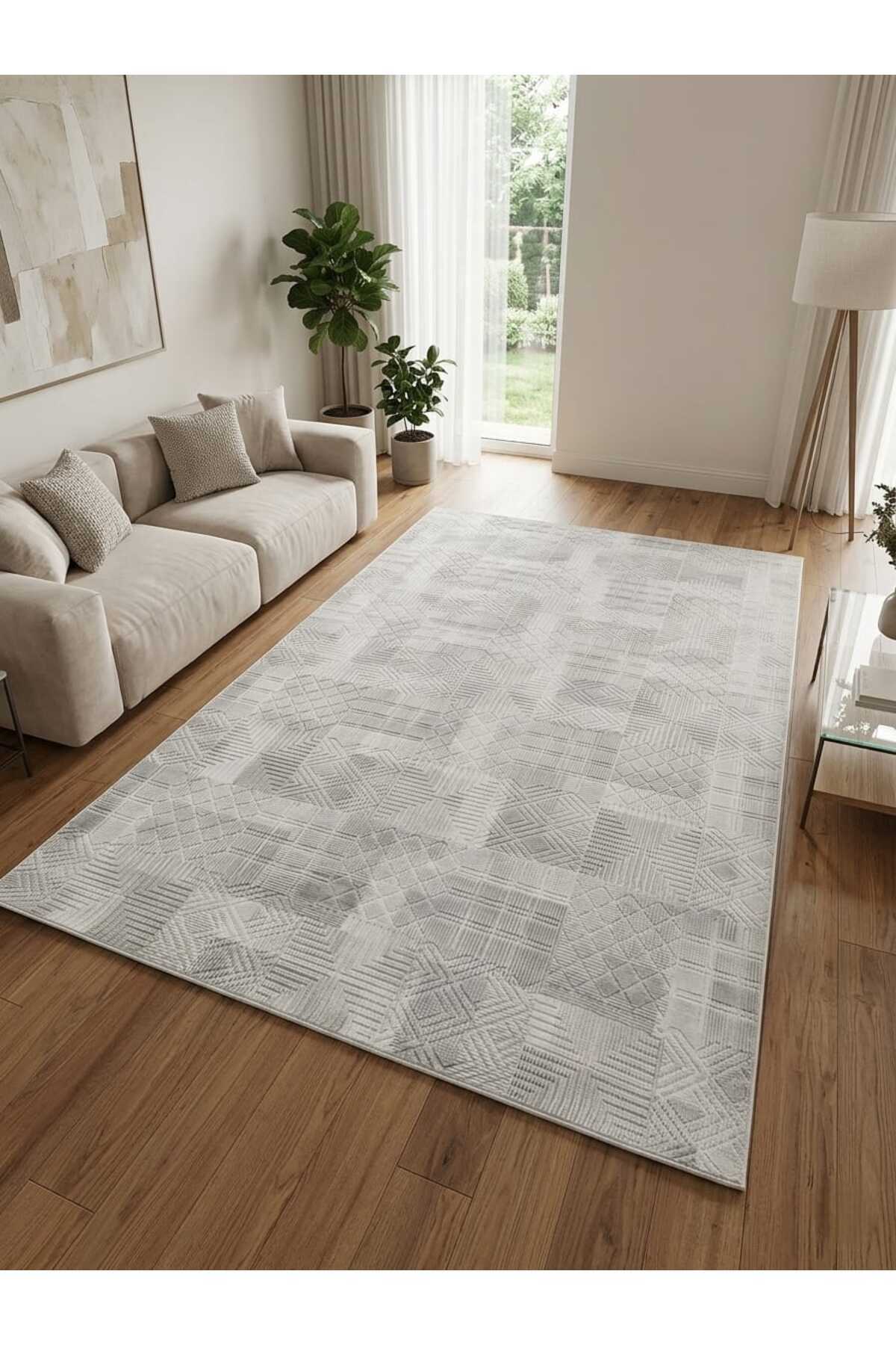 Aksu jayla Non-Slip Based Cut Embossed Living Room Corridor Kitchen Washable Grey