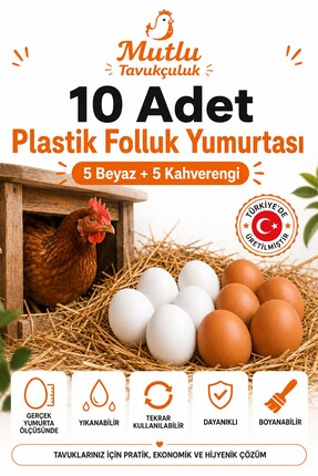 mutlu tavukçuluk Yapay Tavuk Yumurtası 10’lu Paket 5 Beyaz 5 Kahverengi Plast...