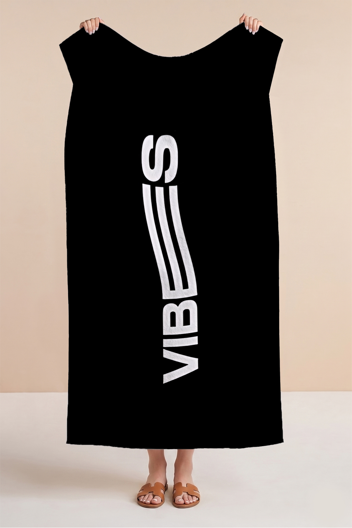 Vibes Black Minimalist Text Themed Beach Towel-Modern Monochrome Pool Sea Fast Drying Cover Towel