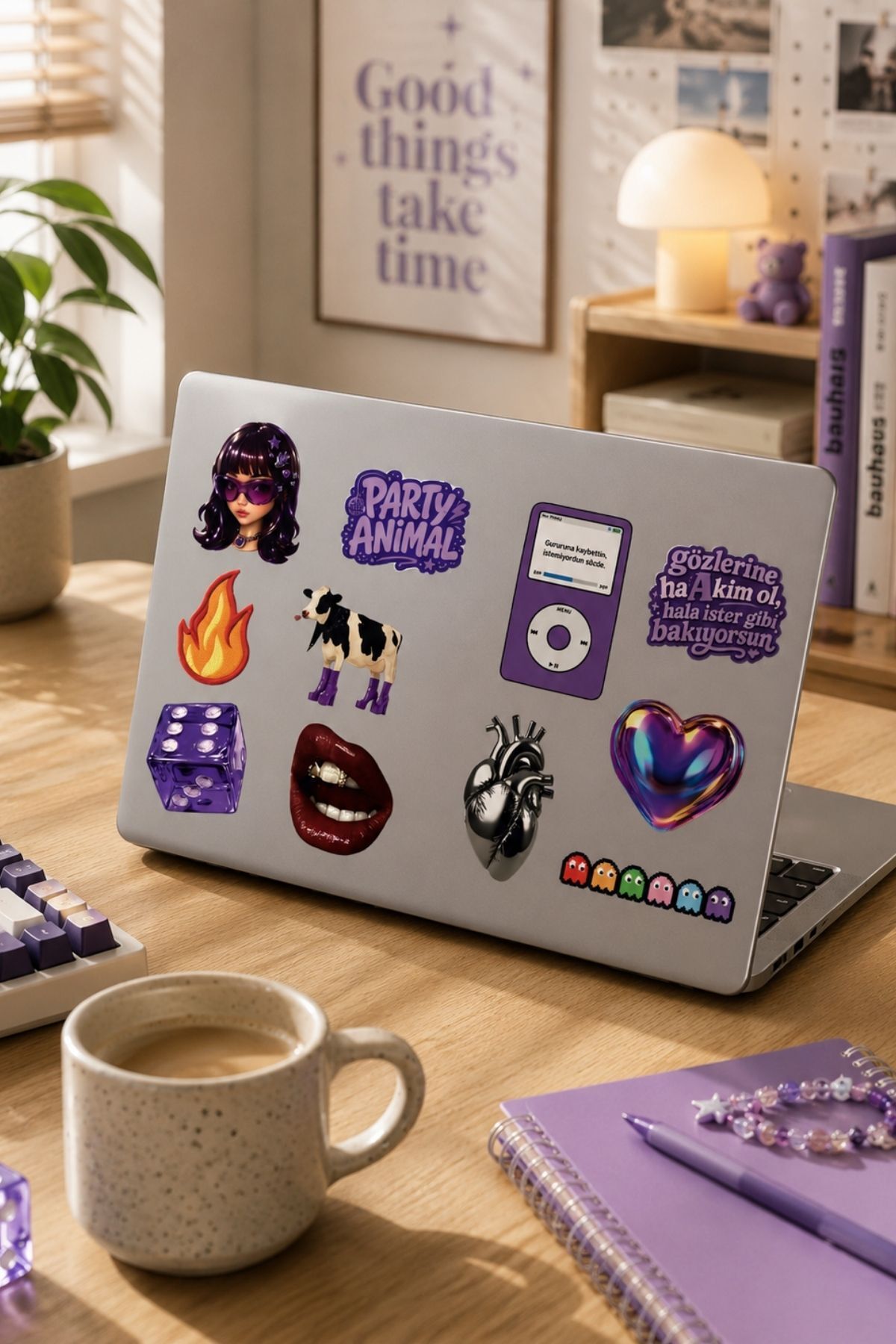 Manifest Hilal Mor Sticker Seti, Girlband Temalı Dekoratif Laptop ve Telefon Etiketi