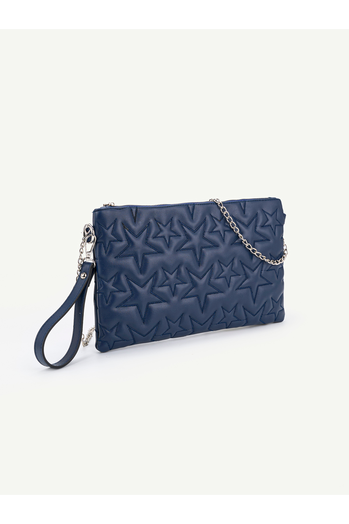 Kadın Yıldız Nakış İşlemeli Portföy El Çantası Bilek Askılı Saten Astarlı Clutch Çanta