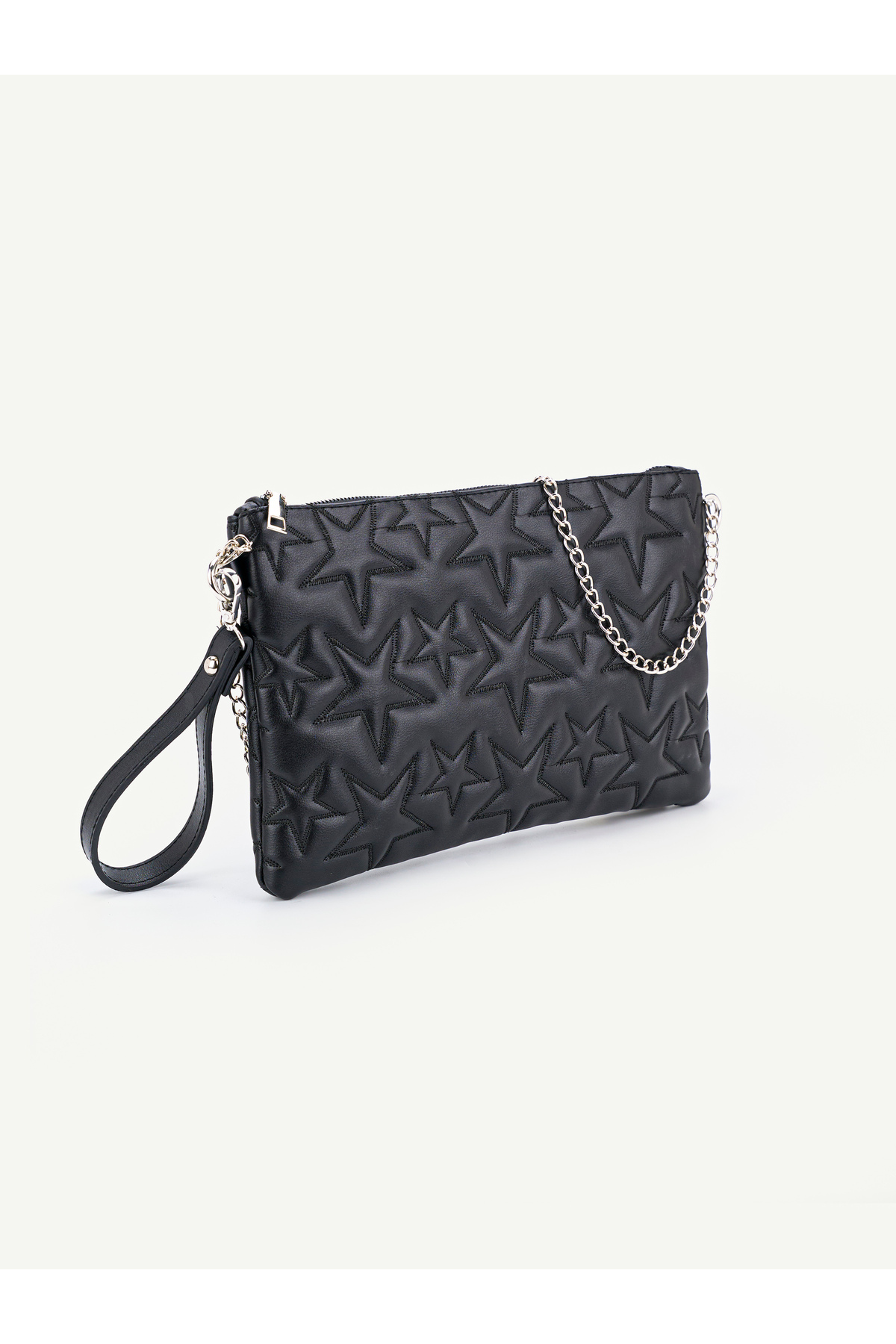 Kadın Yıldız Nakış İşlemeli Portföy El Çantası Bilek Askılı Saten Astarlı Clutch Çanta