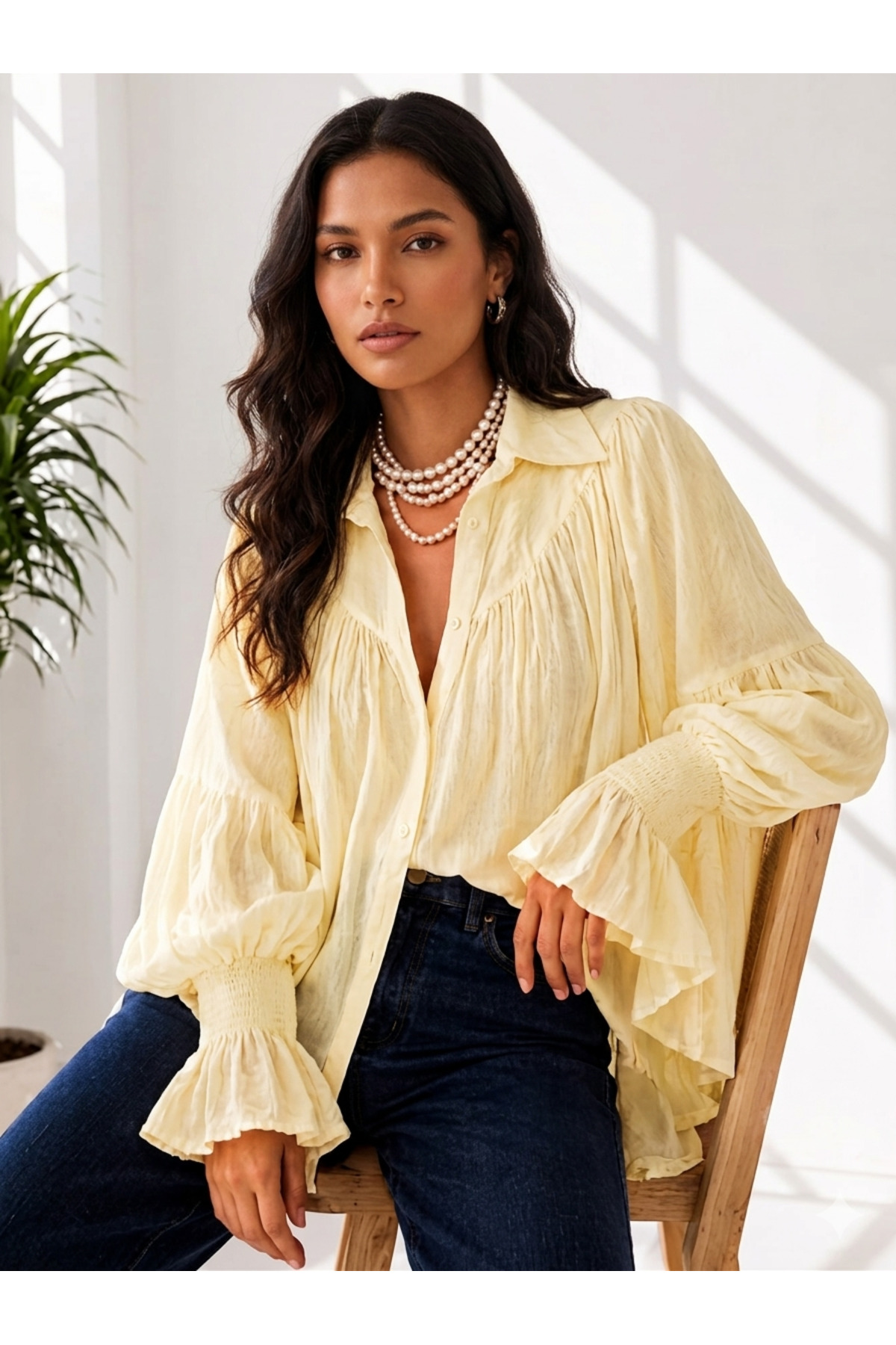 Shirring and Sleeve Detailed Shirt