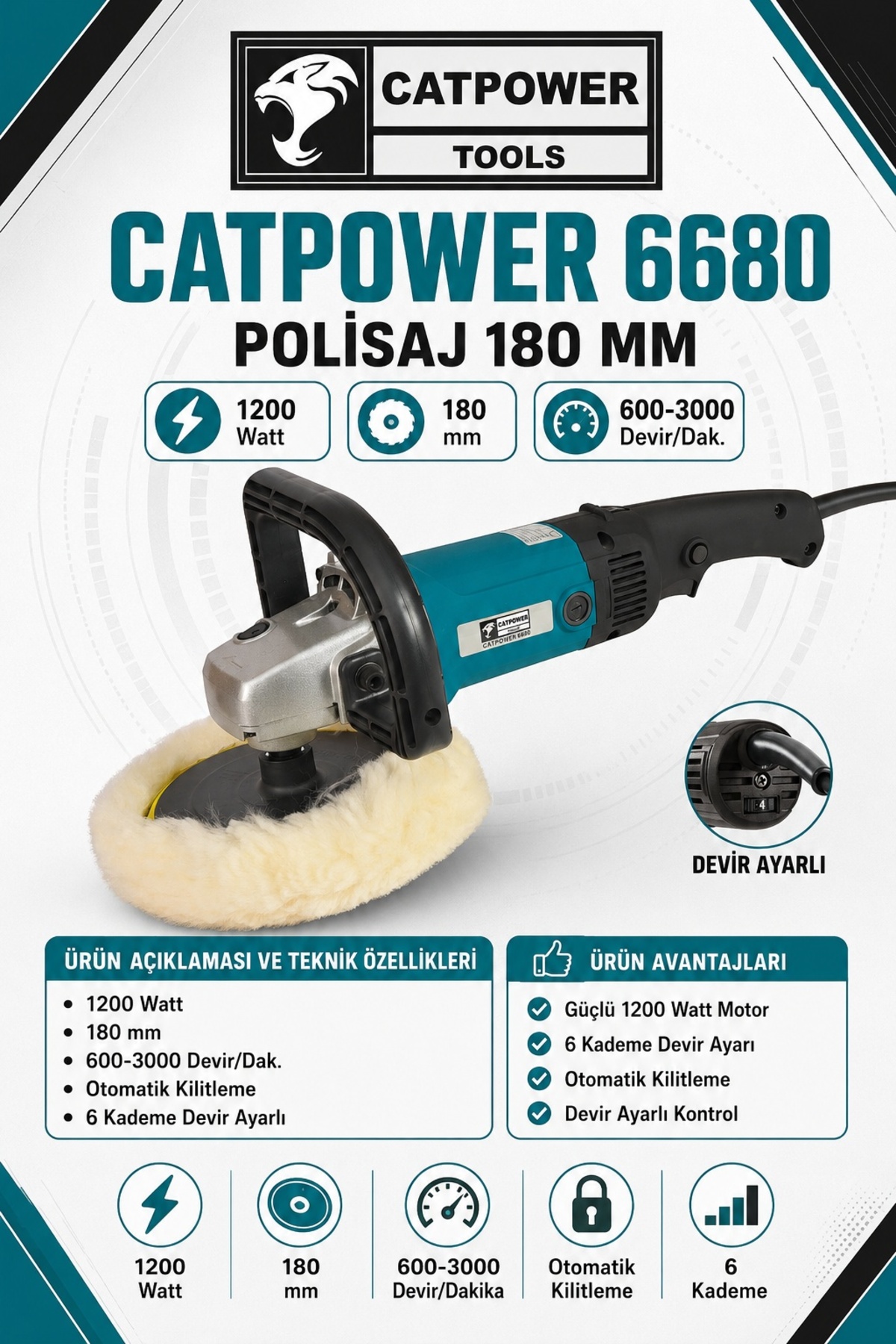 Cat Power Catpower 6680 180Mm Polisaj 1200W - Fiyatı, Yorumları