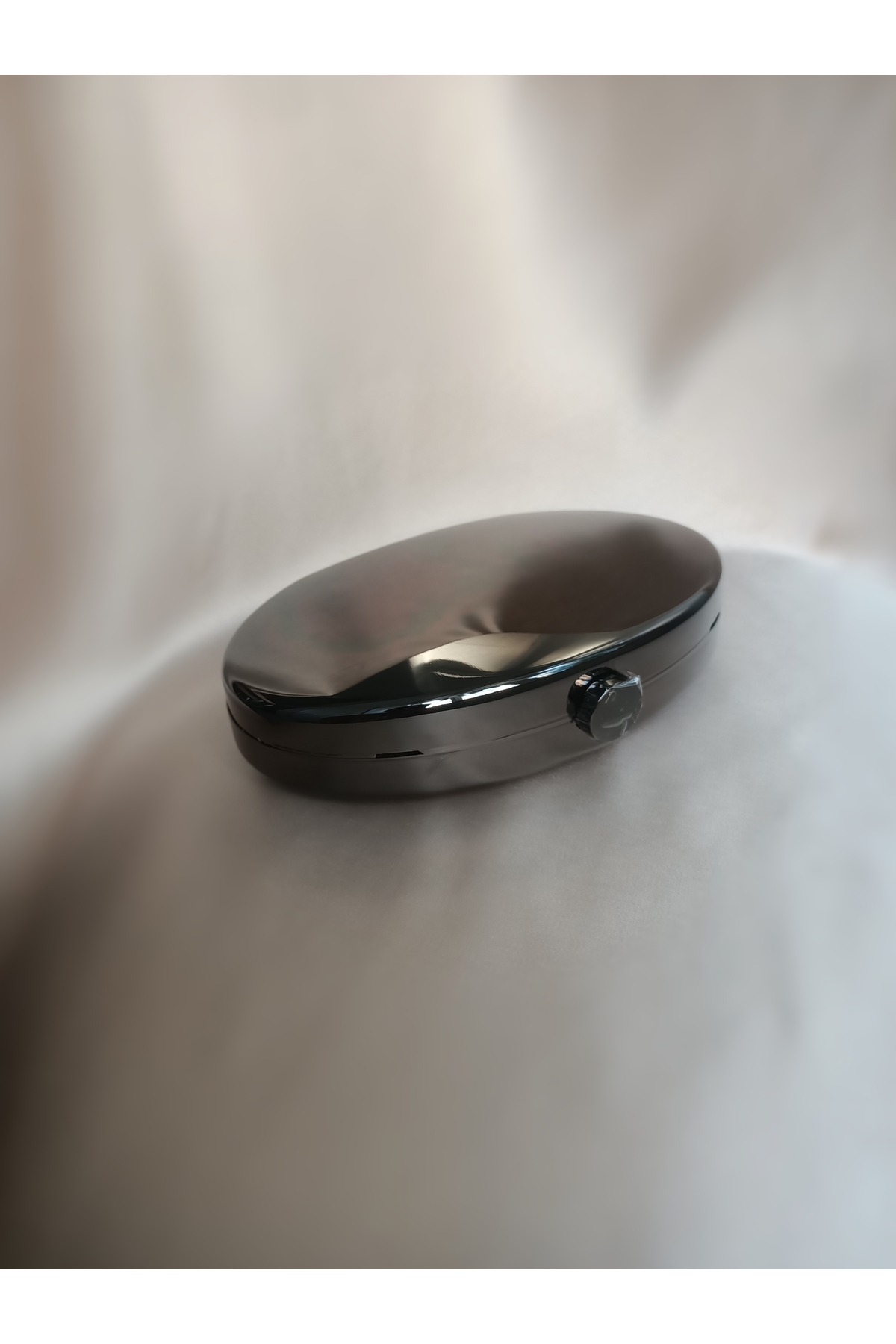 Gül karatekin gk Kadın Siyah( Antrasit) Metal Oval Formlu Özel Tasarım Ekstra Zincir askılı Abiye ve Özel gün Portföy Çanta görsel 2