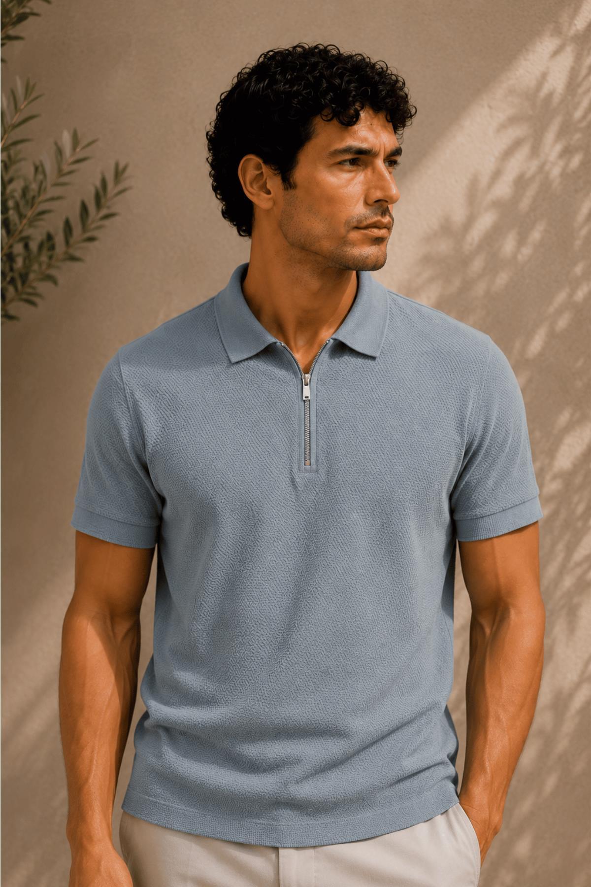 ALEXANDERGARDI Short Sleeve Zippered Polo Collar T-Shirt