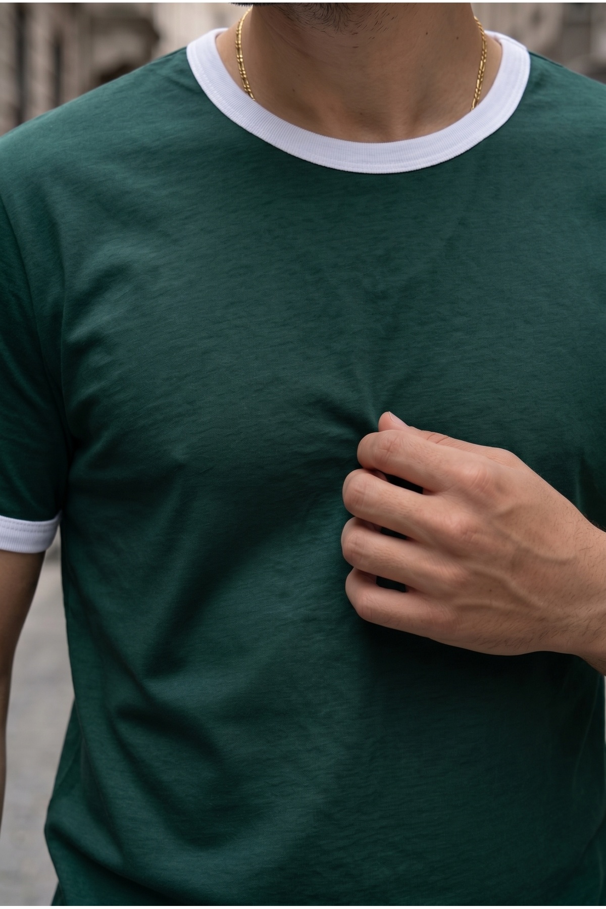 Teenage Millionaire Erkek Nefti Yeşil Renkli Tişört Bisiklet Yaka Kol Garnili Regular T-shirt görsel 2